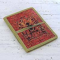 Baumwollgebundenes Tagebuch, „Peaceful Existence“ – handgeschöpftes Papier- und Baumwolltagebuch mit Buddha-Motiv
