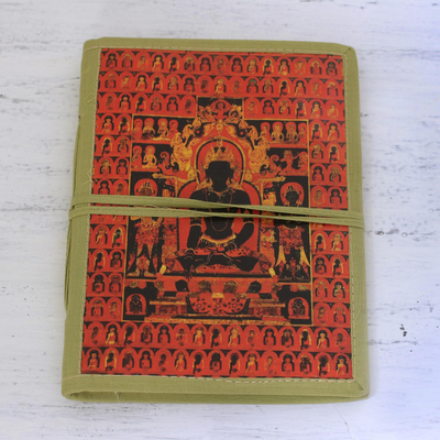 Cotton-bound journal, 'Peaceful Existence' - Buddha Themed Handmade Paper and Cotton Journal