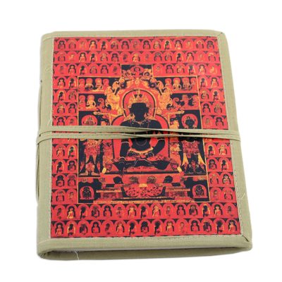 Baumwollgebundenes Tagebuch – Tagebuch aus handgeschöpftem Papier und Baumwolle mit Buddha-Motiv