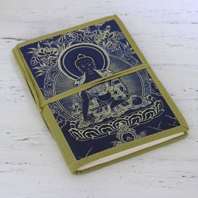 Baumwollgebundenes Tagebuch - Unliniertes Tagebuch aus handgeschöpftem Papier mit Buddha-Bild