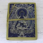 Cotton-bound journal, 'Buddha in Blue' - Unlined Handmade Paper Journal with Buddha Image