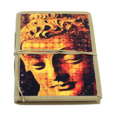 Baumwollgebundenes Tagebuch „Praying Buddha“ – handgeschöpftes Papier- und Baumwolltagebuch mit Buddha-Thema