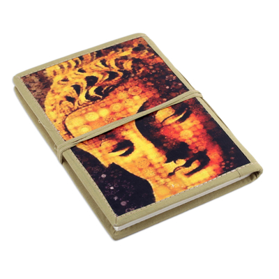 Cotton-bound journal, 'Praying Buddha' - Handmade Paper and Cotton Journal with Buddha Theme