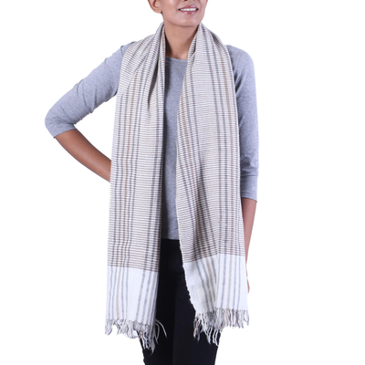 Wool blend scarf, 'Himalayan Paradise' - Wool Blend Hand Loomed Scarf from India