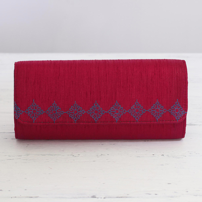 Embroidered clutch handbag, 'Ravishing Ruby' - Ruby Red Clutch Handbag Handmade in India