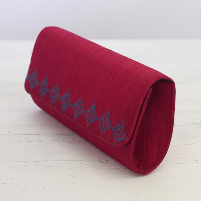 Embroidered clutch handbag, 'Ravishing Ruby' - Ruby Red Clutch Handbag Handmade in India
