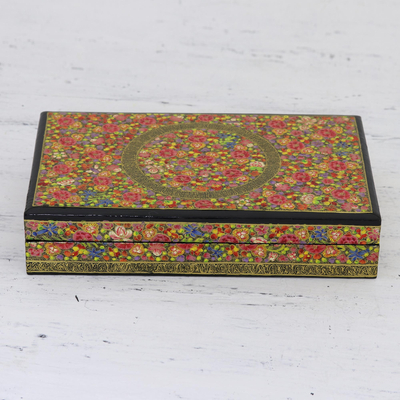 Caja de madera decorativa, 'Valle de las Flores' - Caja decorativa de madera Kail pintada a mano de la India