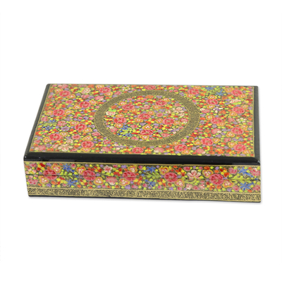 Decorative wood box, 'Valley of Flowers' - Hand Painted Decorative Kail Wood Box from India