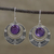 Amethyst dangle earrings, 'Leafy Crescents' - Amethyst Leaf Motif Dangle Earrings from India