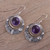 Amethyst dangle earrings, 'Leafy Crescents' - Amethyst Leaf Motif Dangle Earrings from India