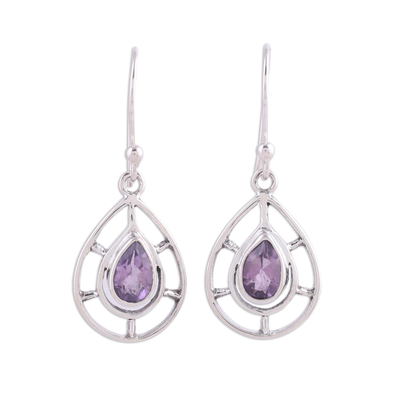 Faceted Amethyst Droplet Dangle Earrings from India