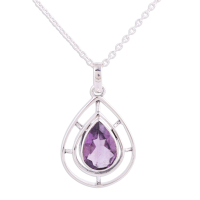 Faceted Amethyst Droplet Pendant Necklace from India