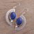 Lapis lazuli and cultured pearl dangle earrings, 'Sun Ray Crescents' - Lapis Lazuli and Pearl Crescent Dangle Earrings from India