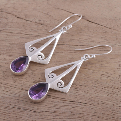 Amethyst dangle earrings, 'Charismatic Lilac' - Artisan Crafted Amethyst Dangle Earrings from India