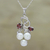 Rhodium plated garnet and cultured pearl pendant necklace, 'Glamour in Purity' - Rhodium Plated Garnet and Pearl Necklace from India thumbail
