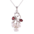 Rhodium plated garnet and cultured pearl pendant necklace, 'Glamour in Purity' - Rhodium Plated Garnet and Pearl Necklace from India thumbail
