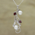 Rhodium plated garnet and cultured pearl pendant necklace, 'Eternal Glamour' - Leafy Garnet and Cultured Pearl Pendant Necklace from India (image 2) thumbail