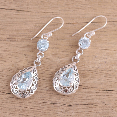 Rhodium Plated Blue Topaz Dangle Earrings from India - Azure Glimmer ...