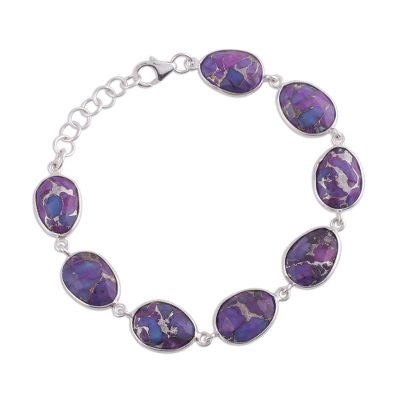 Sterling silver link bracelet, 'Regal Dream' - Sterling Silver and Purple Turquoise Bracelet from India