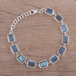 Labradorite link bracelet, 'Natural Rectangles' - Labradorite and Sterling Silver Link Bracelet from India