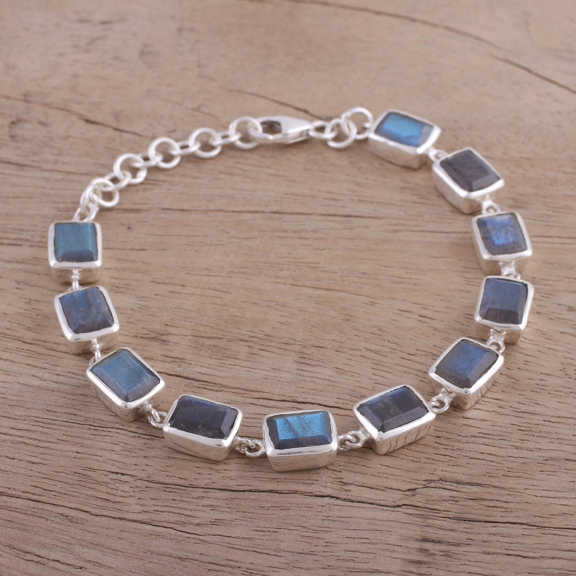 Labradorite and Sterling Silver Link Bracelet from India - Natural ...