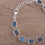 Labradorite link bracelet, 'Natural Rectangles' - Labradorite and Sterling Silver Link Bracelet from India