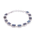Labradorite link bracelet, 'Natural Rectangles' - Labradorite and Sterling Silver Link Bracelet from India