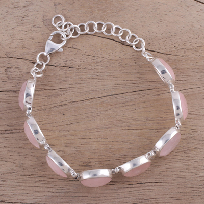 Rose quartz link bracelet, 'Pink Allure' - Rose Quartz and Sterling Silver Link Bracelet from India