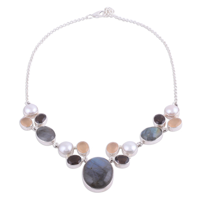 Multi-gemstone pendant necklace, 'Entrancing Dusk' - Dark Multi-Gemstone Pendant Necklace from India