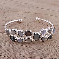 Labradorite and drusy cuff bracelet, 'Imperial Mystery' - Labradorite and Drusy Cuff Bracelet from India