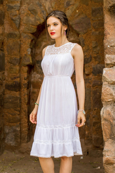 Rayon dress, 'Eternal White' - Long White Sleeveless Rayon Dress from India