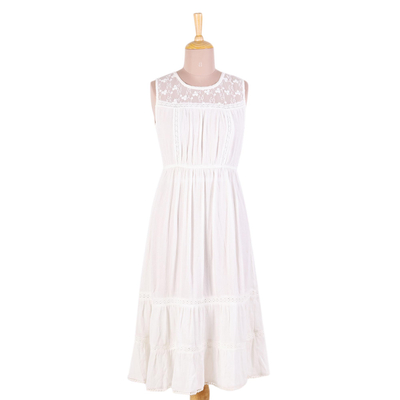 Long White Sleeveless Rayon Dress from India