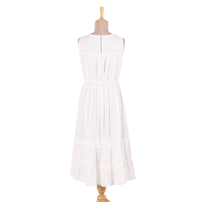 vestido de rayón - Vestido largo de rayón blanco sin mangas de India