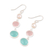 Multi-gemstone dangle earrings, 'Lovely Trio' - Chalcedony Rose Quartz and Pearl Earrings from India (image 2c) thumbail