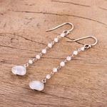 Rainbow moonstone dangle earrings, 'Morning Drops' - Rainbow Moonstone Teardrop Dangle Earrings from India