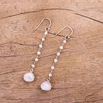 Rainbow moonstone dangle earrings, 'Morning Drops' - Rainbow Moonstone Teardrop Dangle Earrings from India