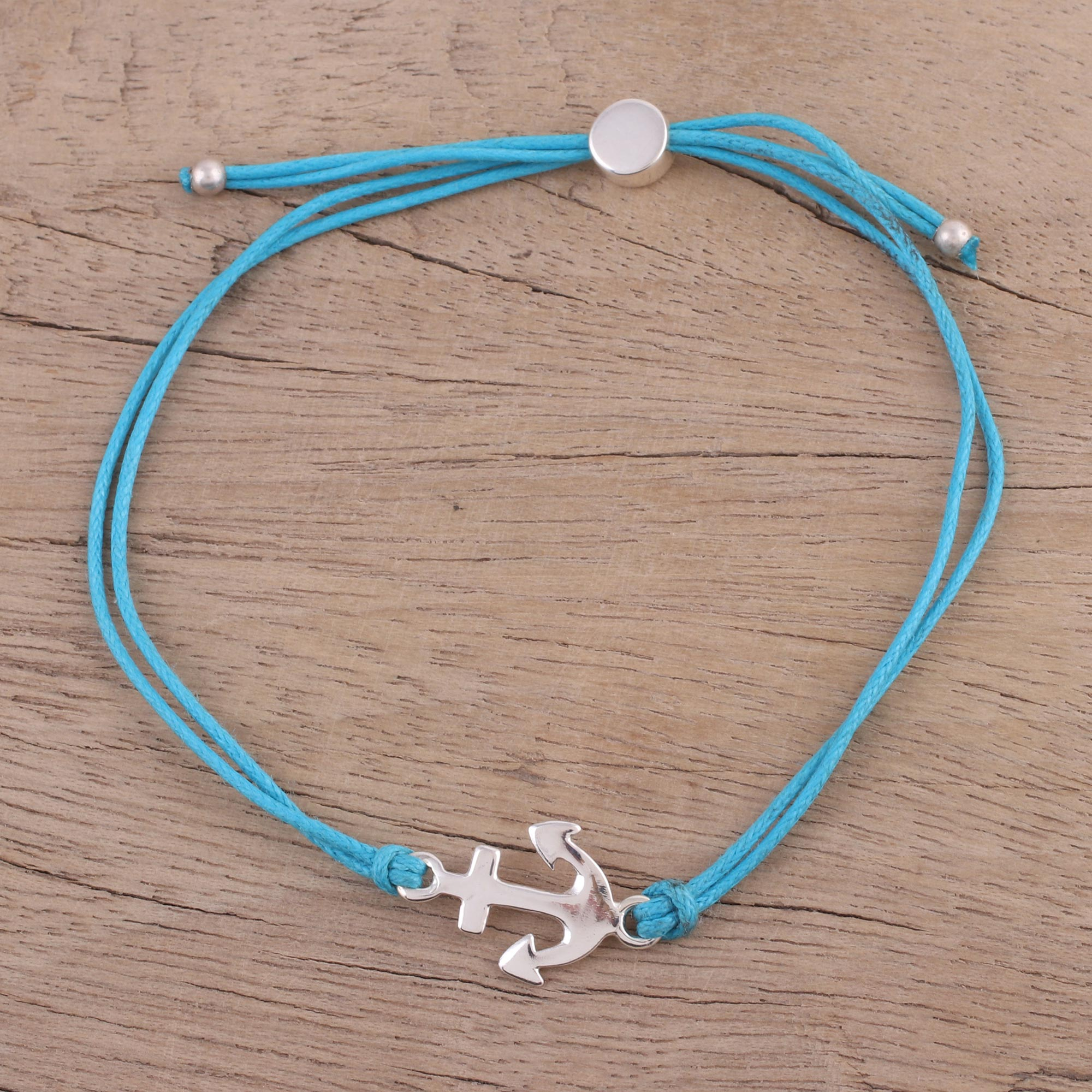925 Sterling Silver Anchor Charm Bracelet Adjustable Length