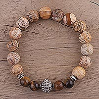 Jasper and tiger's eye beaded stretch bracelet, 'Flavors of the Earth'