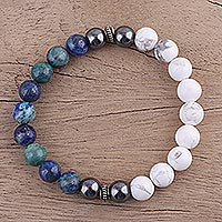 Chrysocolla and howlite beaded stretch bracelet, 'Majestic Haven' - Chrysocolla and Howlite Beaded Stretch Bracelet from India