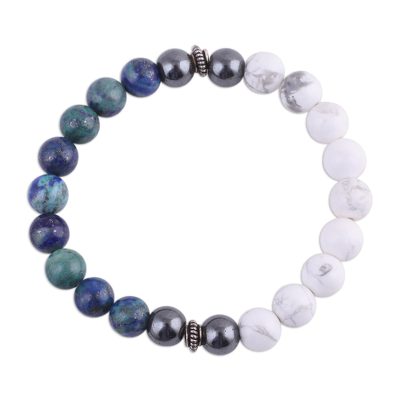 Chrysocolla and Howlite Beaded Stretch Bracelet from India