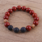 Jasper and onyx beaded stretch bracelet, 'Fiery Delight' - Multi-Gemstone Beaded Stretch Bracelet from India