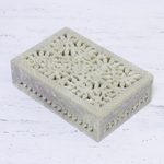 Jali decorative soapstone box, 'Hidden Fantasy' - Jali Openwork Soapstone Decorative Box from India