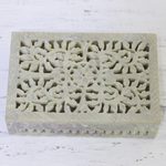 Jali decorative soapstone box, 'Hidden Fantasy' - Jali Openwork Soapstone Decorative Box from India