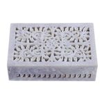 Jali decorative soapstone box, 'Hidden Fantasy' - Jali Openwork Soapstone Decorative Box from India