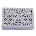 Jali decorative soapstone box, 'Hidden Fantasy' - Jali Openwork Soapstone Decorative Box from India