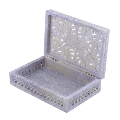 Jali decorative soapstone box, 'Hidden Fantasy' - Jali Openwork Soapstone Decorative Box from India