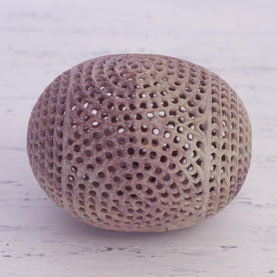 Soapstone sculpture, 'Delightful Egg' - Handcrafted Jali Soapstone Egg Sculpture from India
