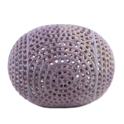 Soapstone sculpture, 'Delightful Egg' - Handcrafted Jali Soapstone Egg Sculpture from India