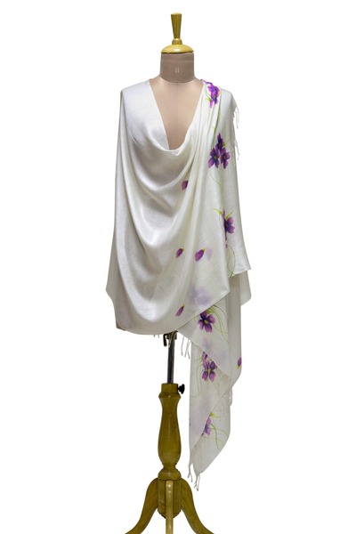 Hand Painted Silk Blend Floral Primrose Shawl from India
