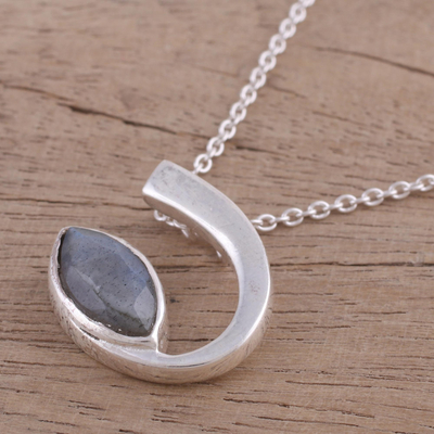 Labradorite pendant necklace, 'Silver Arc' - Labradorite and Sterling Silver Pendant Necklace